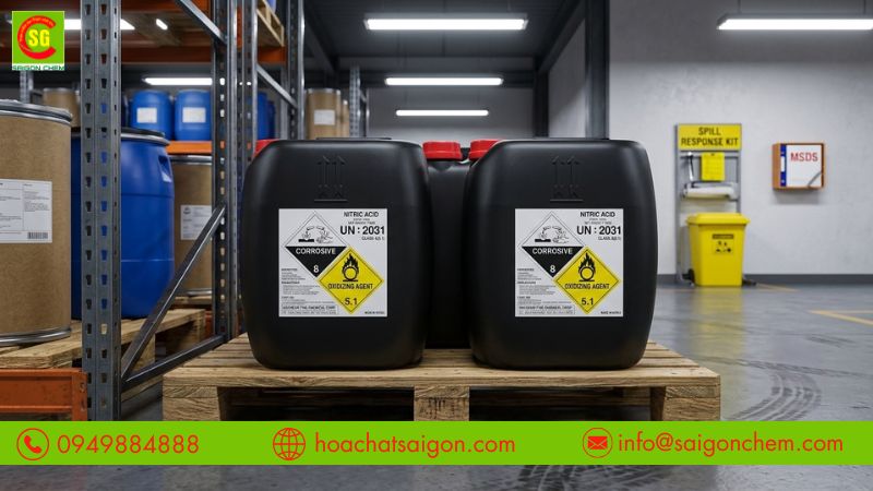 Acid nitric HNO3 dạng lỏng, m&ugrave;i hắc đặc trưng