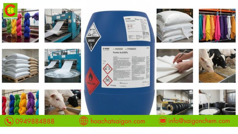 Ứng dụng axit formic trong dệt nhuộm, tẩy rửa, cao su v&agrave; chăn nu&ocirc;i
